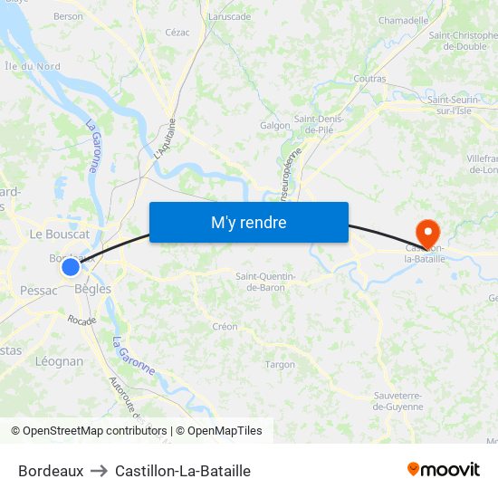 Bordeaux to Castillon-La-Bataille map