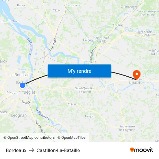 Bordeaux to Castillon-La-Bataille map