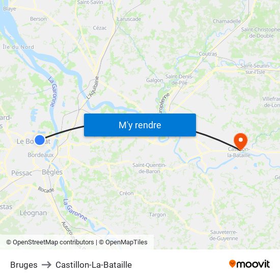 Bruges to Castillon-La-Bataille map