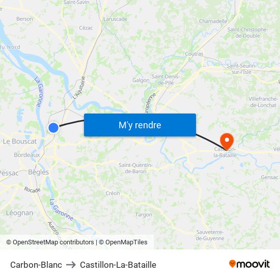 Carbon-Blanc to Castillon-La-Bataille map
