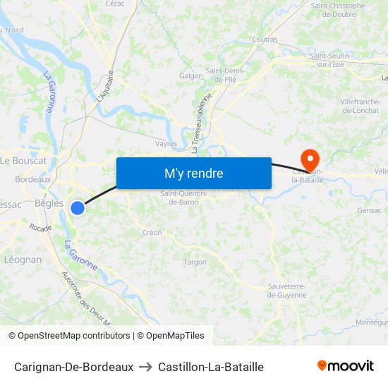 Carignan-De-Bordeaux to Castillon-La-Bataille map