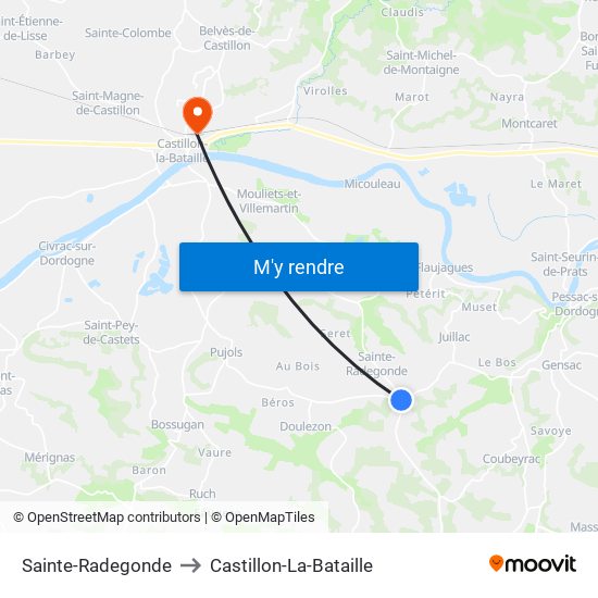 Sainte-Radegonde to Castillon-La-Bataille map