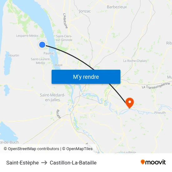 Saint-Estèphe to Castillon-La-Bataille map