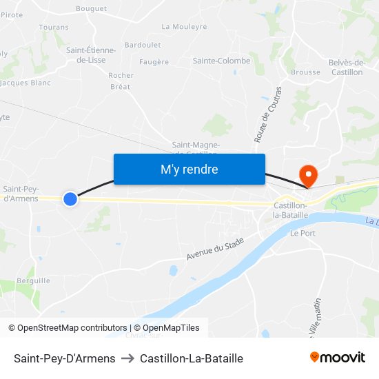 Saint-Pey-D'Armens to Castillon-La-Bataille map
