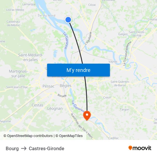 Bourg to Castres-Gironde map