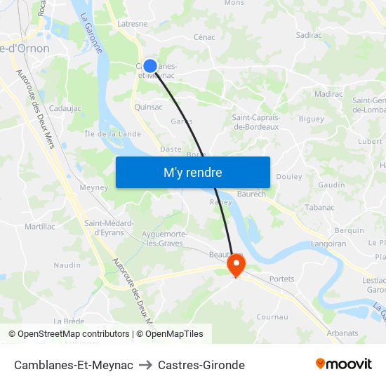 Camblanes-Et-Meynac to Castres-Gironde map