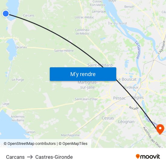 Carcans to Castres-Gironde map