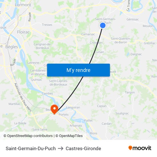 Saint-Germain-Du-Puch to Castres-Gironde map