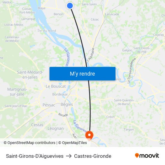 Saint-Girons-D'Aiguevives to Castres-Gironde map
