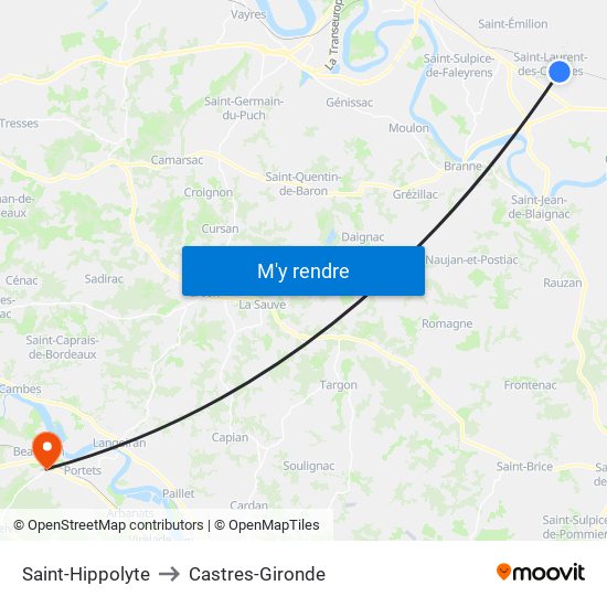 Saint-Hippolyte to Castres-Gironde map