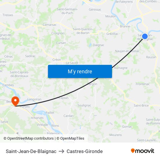Saint-Jean-De-Blaignac to Castres-Gironde map