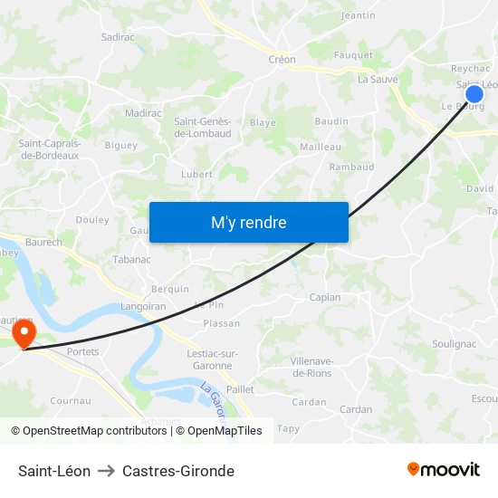 Saint-Léon to Castres-Gironde map