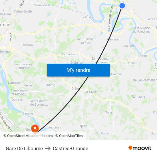 Gare De Libourne to Castres-Gironde map