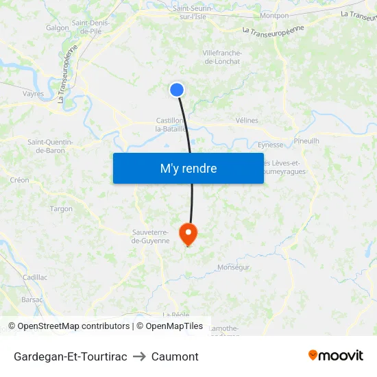 Gardegan-Et-Tourtirac to Caumont map