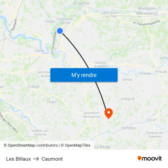 Les Billaux to Caumont map