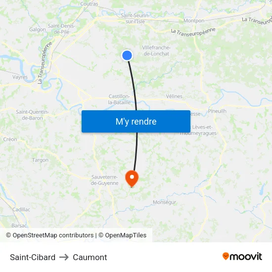 Saint-Cibard to Caumont map