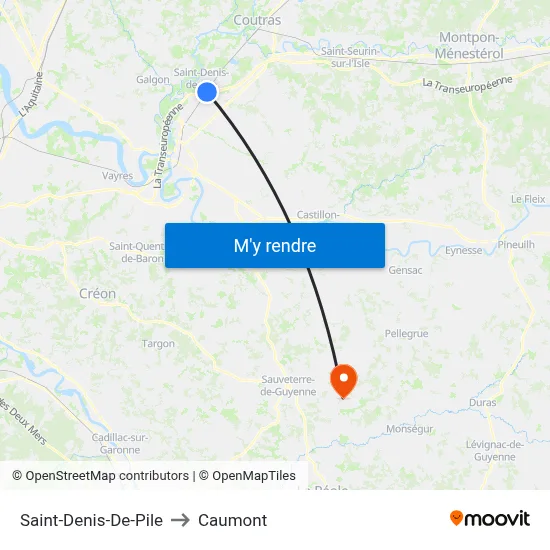 Saint-Denis-De-Pile to Caumont map
