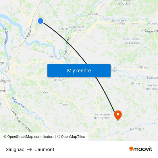 Salignac to Caumont map
