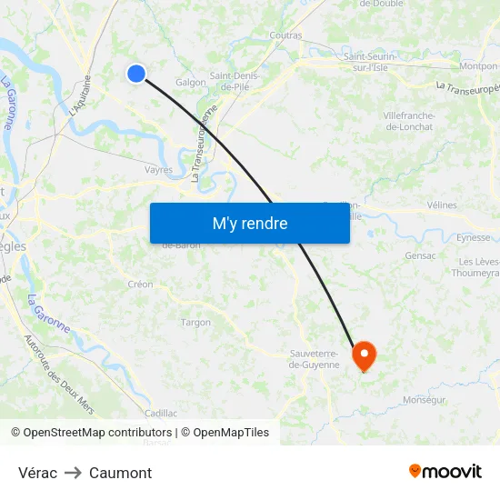 Vérac to Caumont map