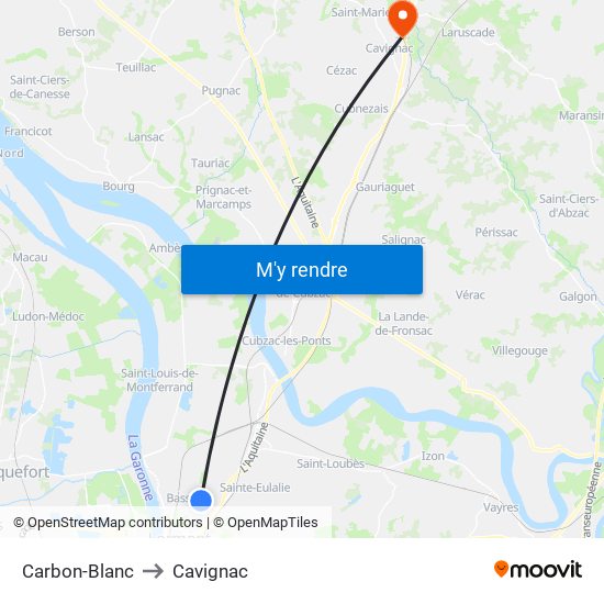 Carbon-Blanc to Cavignac map