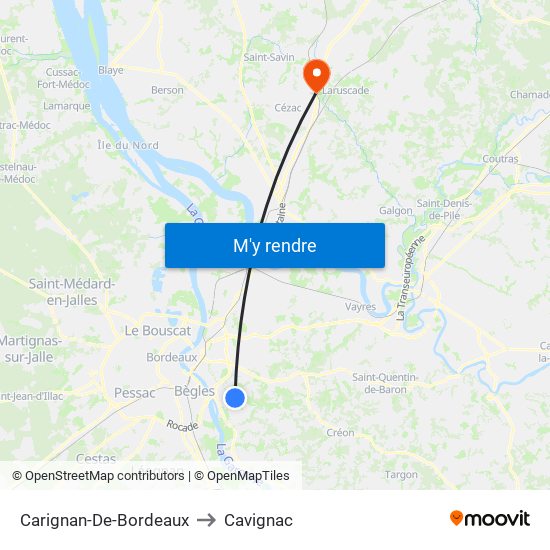 Carignan-De-Bordeaux to Cavignac map
