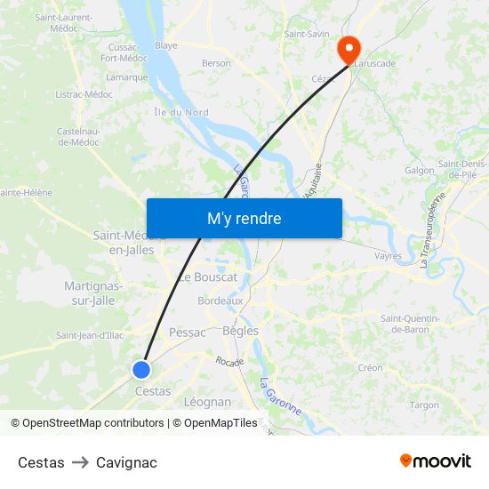 Cestas to Cavignac map