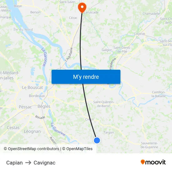 Capian to Cavignac map