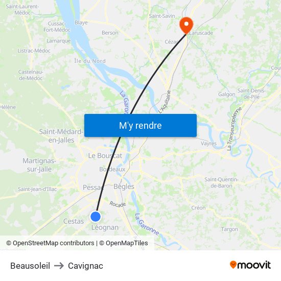 Beausoleil to Cavignac map