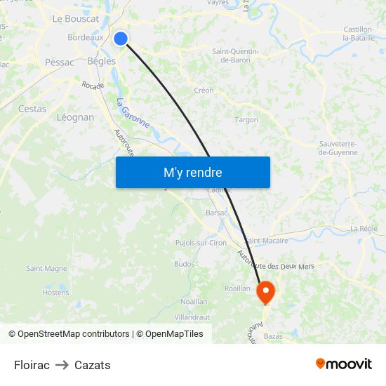 Floirac to Cazats map