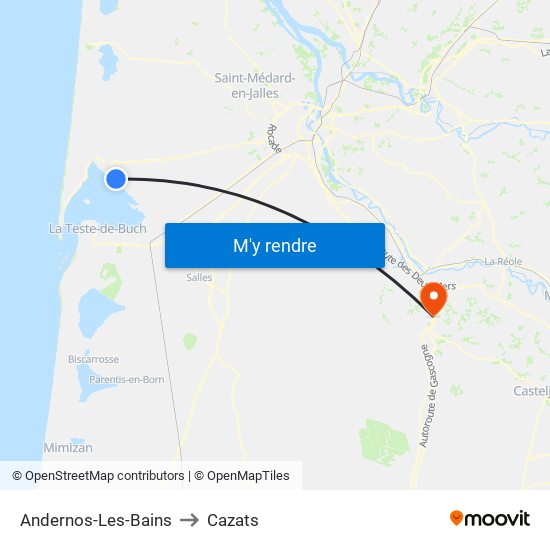 Andernos-Les-Bains to Cazats map