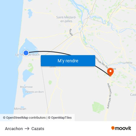 Arcachon to Cazats map