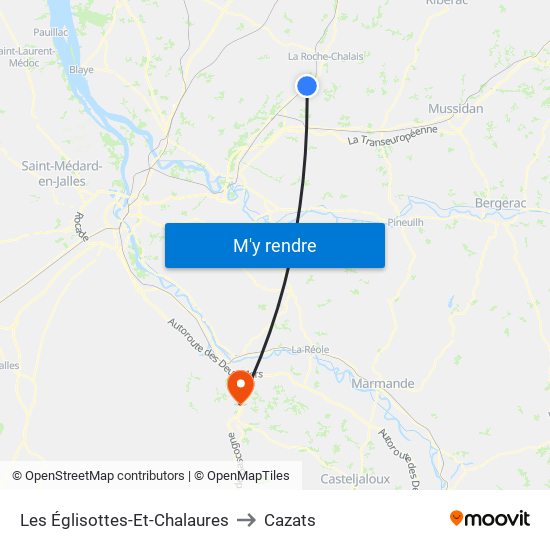 Les Églisottes-Et-Chalaures to Cazats map