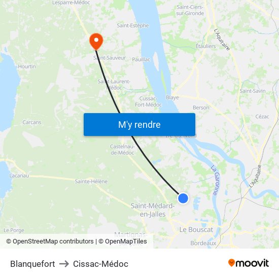 Blanquefort to Cissac-Médoc map