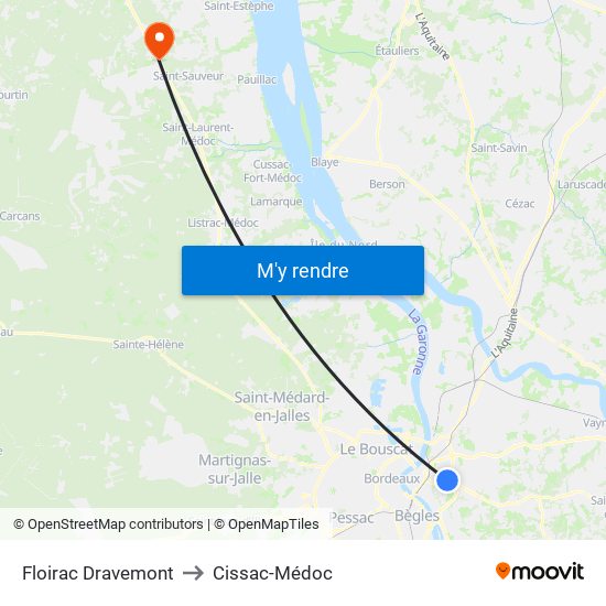 Floirac Dravemont to Cissac-Médoc map