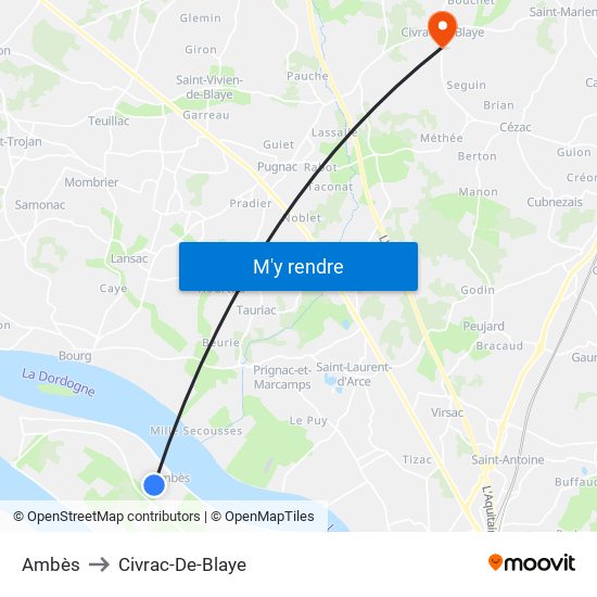 Ambès to Civrac-De-Blaye map