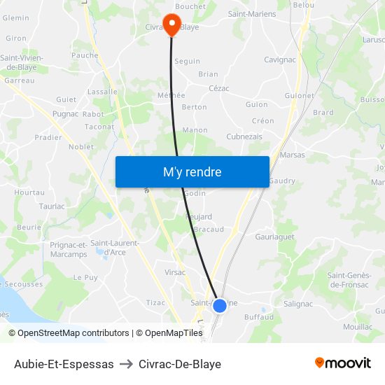 Aubie-Et-Espessas to Civrac-De-Blaye map