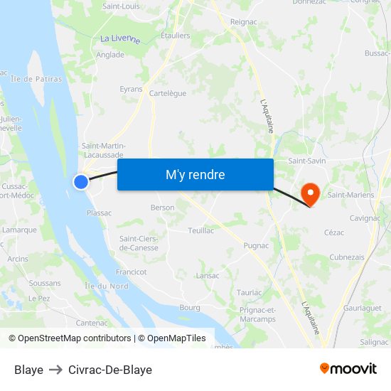 Blaye to Civrac-De-Blaye map