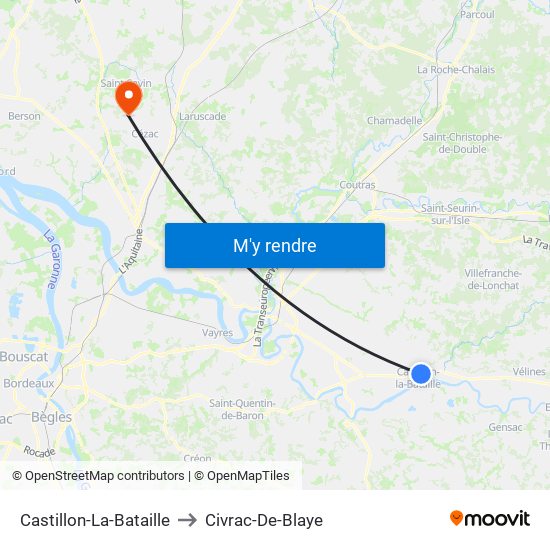 Castillon-La-Bataille to Civrac-De-Blaye map