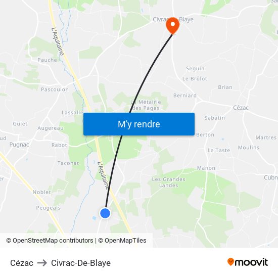 Cézac to Civrac-De-Blaye map