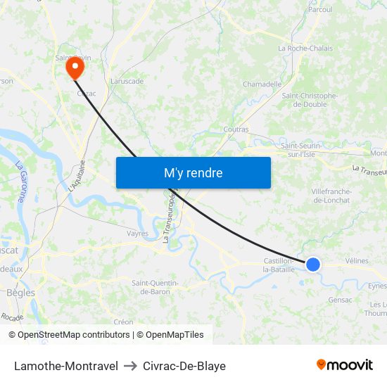 Lamothe-Montravel to Civrac-De-Blaye map