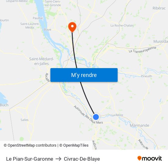 Le Pian-Sur-Garonne to Civrac-De-Blaye map