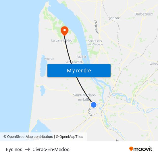 Eysines to Civrac-En-Médoc map