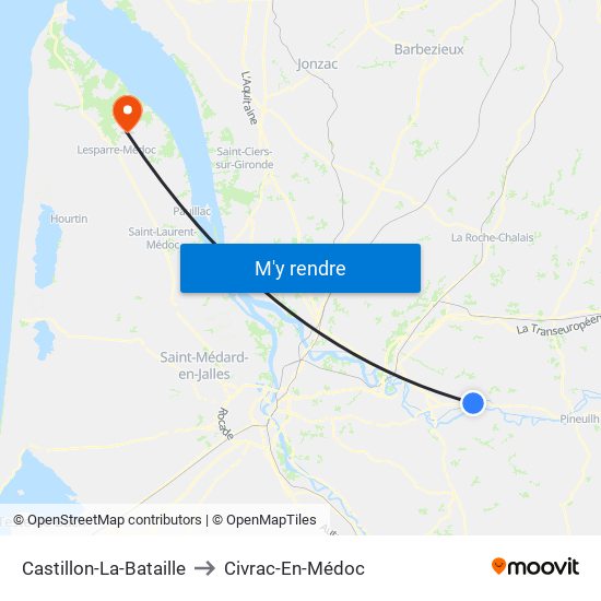 Castillon-La-Bataille to Civrac-En-Médoc map