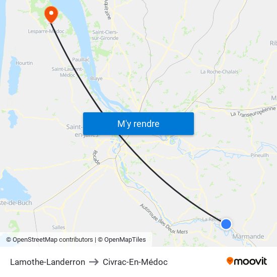 Lamothe-Landerron to Civrac-En-Médoc map