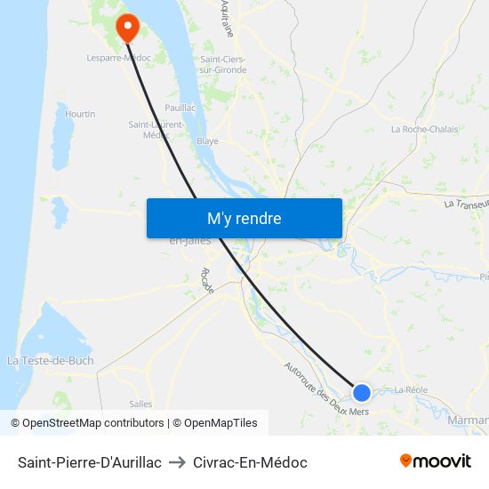 Saint-Pierre-D'Aurillac to Civrac-En-Médoc map