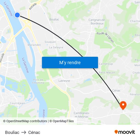 Bouliac to Cénac map