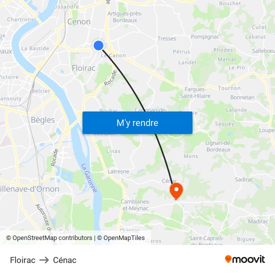 Floirac to Cénac map