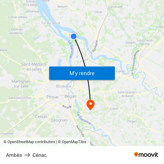 Ambès to Cénac map