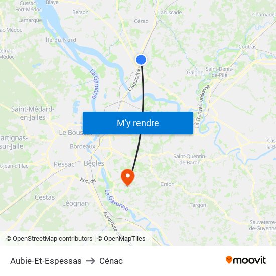 Aubie-Et-Espessas to Cénac map