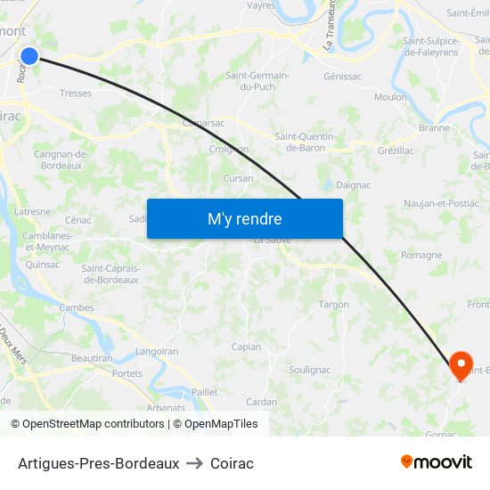 Artigues-Pres-Bordeaux to Coirac map